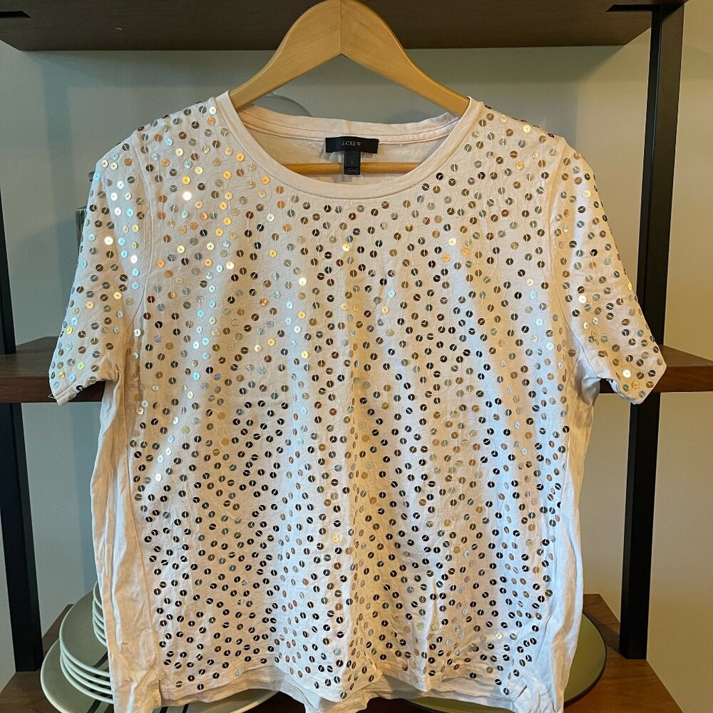 JCrew Gold and Silver Sequin Cream Top
